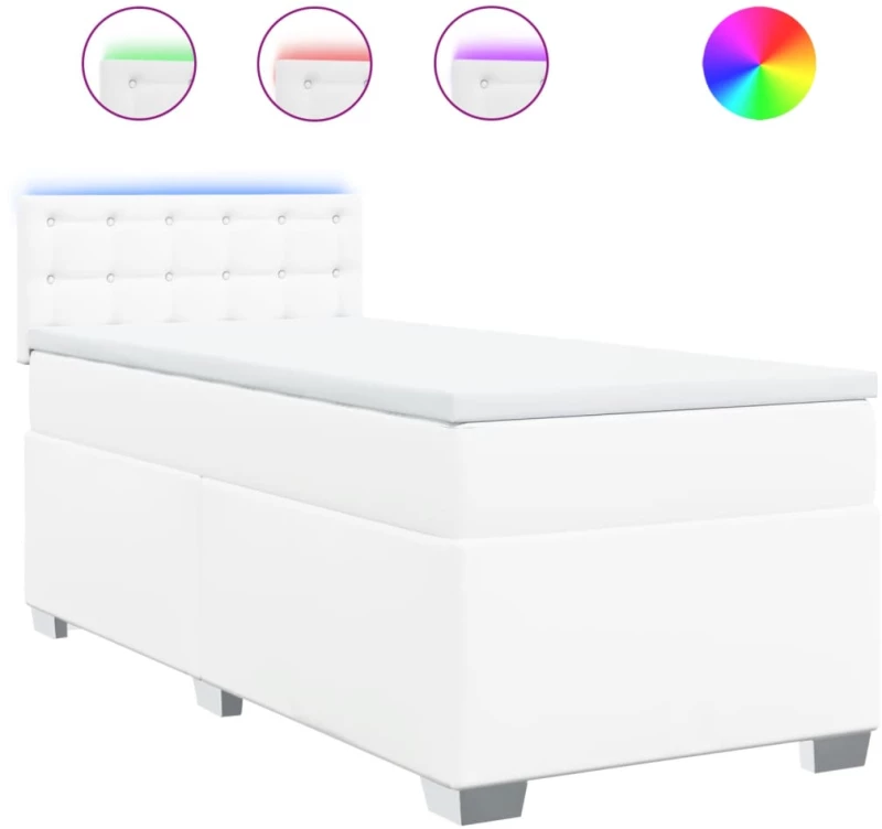 vidaXL Κρεβάτι Boxspring με Στρώμα Λευκό 90x200εκ. από Συνθετικό Δέρμα