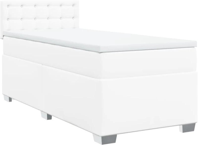 vidaXL Κρεβάτι Boxspring με Στρώμα Λευκό 90x200εκ. από Συνθετικό Δέρμα