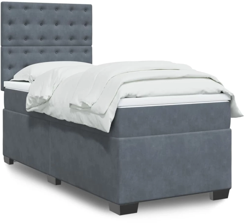 vidaXL Κρεβάτι Boxspring με Στρώμα Σκούρο Γκρι 90x200 εκ. Βελούδινο