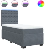 vidaXL Κρεβάτι Boxspring με Στρώμα Σκούρο Γκρι 90x200 εκ. Βελούδινο