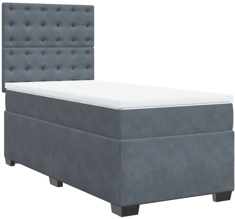 vidaXL Κρεβάτι Boxspring με Στρώμα Σκούρο Γκρι 90x200 εκ. Βελούδινο