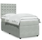vidaXL Κρεβάτι Boxspring με Στρώμα Ανοιχτό Γκρι 90x200 εκ. Βελούδινο
