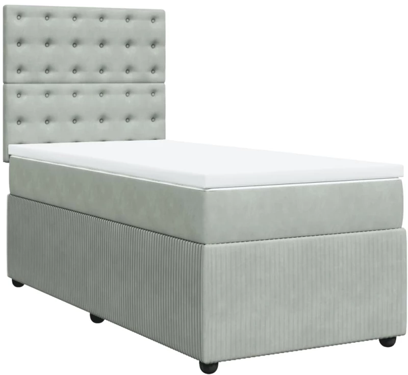 vidaXL Κρεβάτι Boxspring με Στρώμα Ανοιχτό Γκρι 90x200 εκ. Βελούδινο