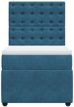 vidaXL Κρεβάτι Boxspring με Στρώμα Σκούρο Μπλε 90x200 εκ. Βελούδινο