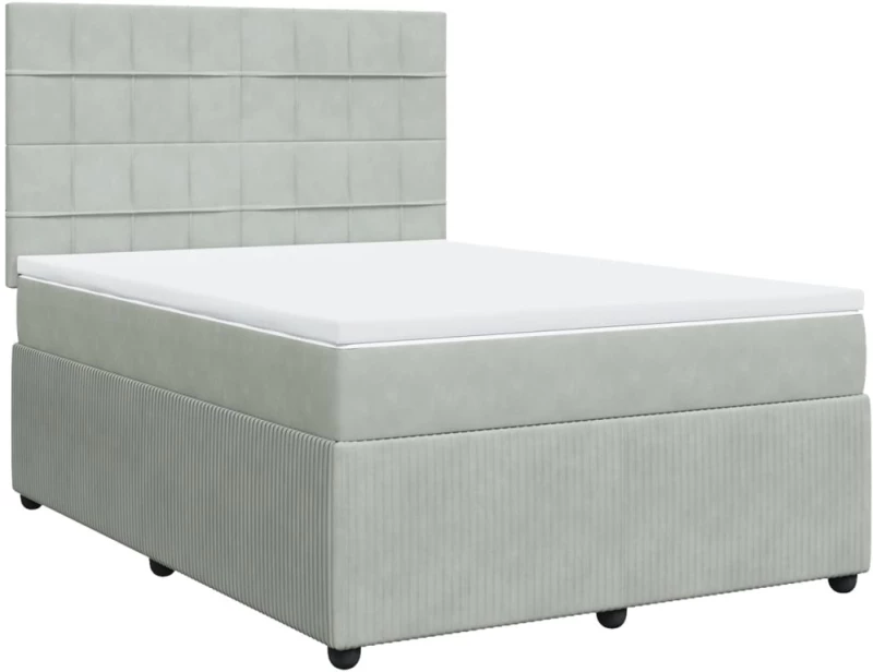 vidaXL Κρεβάτι Boxspring με Στρώμα Ανοιχτό Γκρι 140x200 εκ. Βελούδινο