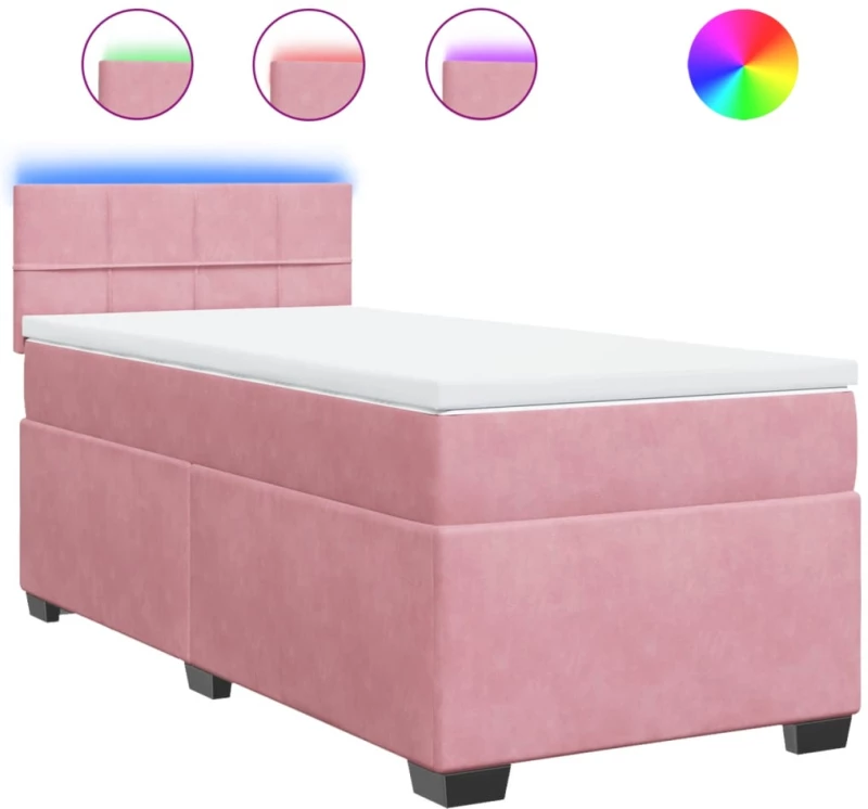 vidaXL Κρεβάτι Boxspring με Στρώμα Ροζ 90x190 εκ. Βελούδινο