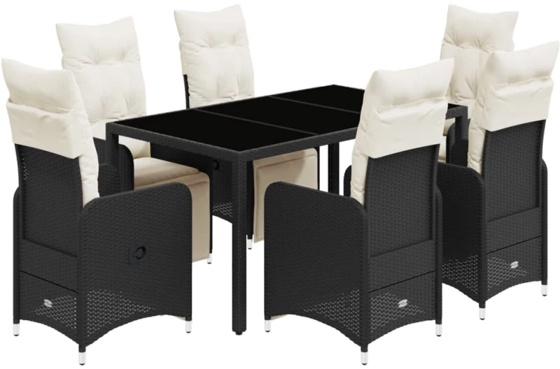 vidaXL Σετ Επίπλων Bistro Κήπου 7 τεμ Μαύρο Συνθετ. Ρατάν με Μαξιλάρια