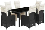 vidaXL Σετ Επίπλων Bistro Κήπου 7 τεμ Μαύρο Συνθετ. Ρατάν με Μαξιλάρια