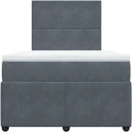 vidaXL Κρεβάτι Boxspring με Στρώμα Σκούρο Γκρι 120x190 εκ. Βελούδινο