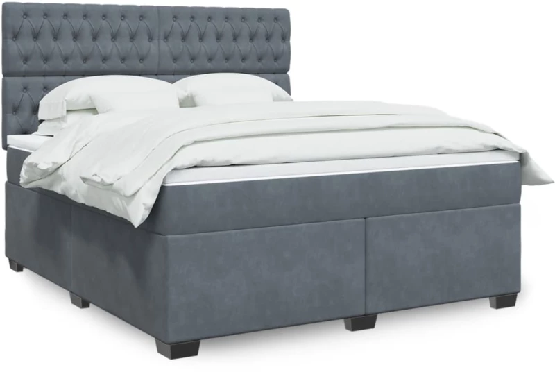 vidaXL Κρεβάτι Boxspring με Στρώμα Σκούρο Γκρι 180x200 εκ. Βελούδινο