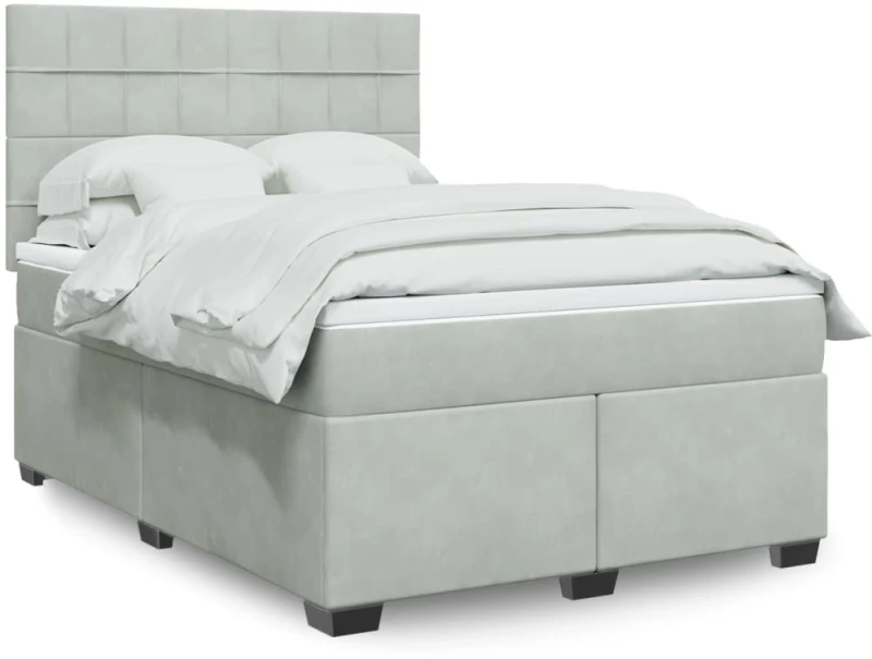 vidaXL Κρεβάτι Boxspring με Στρώμα Ανοιχτό Γκρι 160x200 εκ. Βελούδινο