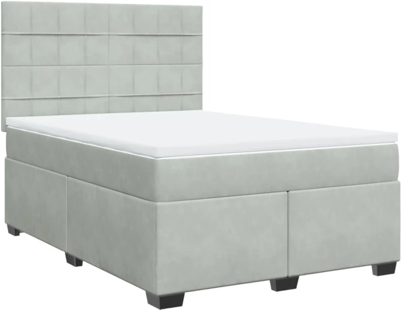 vidaXL Κρεβάτι Boxspring με Στρώμα Ανοιχτό Γκρι 160x200 εκ. Βελούδινο