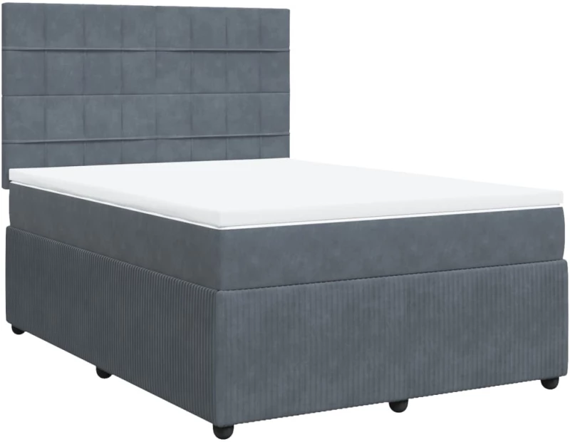 vidaXL Κρεβάτι Boxspring με Στρώμα Σκούρο Γκρι 140x200 εκ. Βελούδινο
