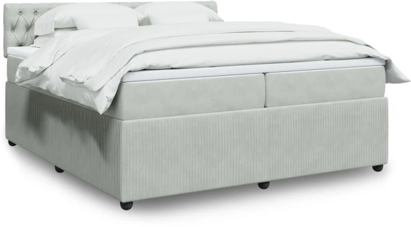 vidaXL Κρεβάτι Boxspring με Στρώμα Ανοιχτό Γκρι 200x200 εκ. Βελούδινο