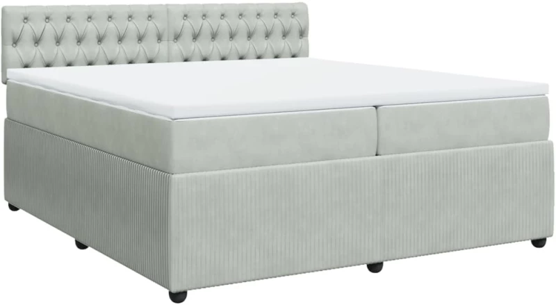 vidaXL Κρεβάτι Boxspring με Στρώμα Ανοιχτό Γκρι 200x200 εκ. Βελούδινο
