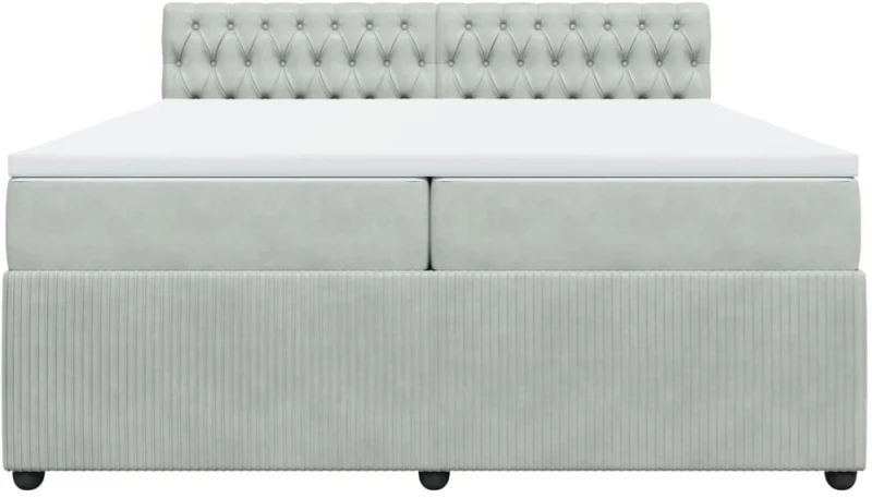 vidaXL Κρεβάτι Boxspring με Στρώμα Ανοιχτό Γκρι 200x200 εκ. Βελούδινο