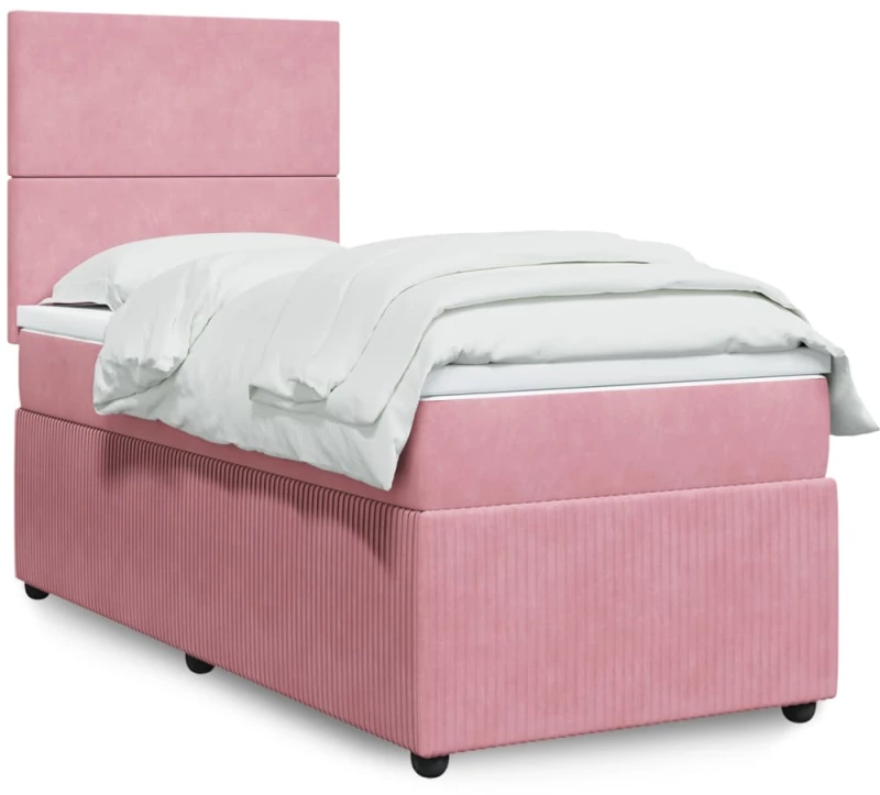 vidaXL Κρεβάτι Boxspring με Στρώμα Ροζ 80 x 200 εκ. Βελούδινο