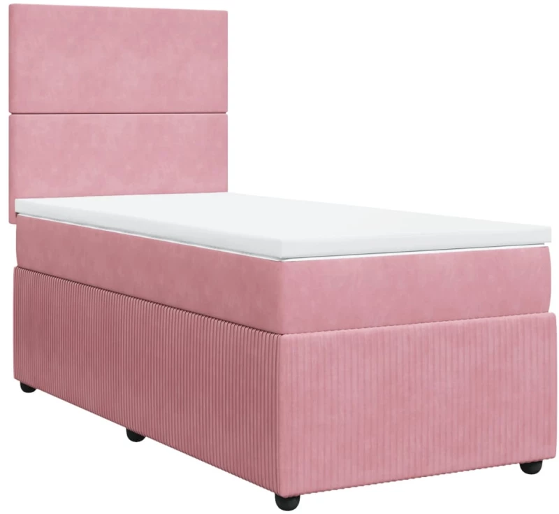 vidaXL Κρεβάτι Boxspring με Στρώμα Ροζ 80 x 200 εκ. Βελούδινο