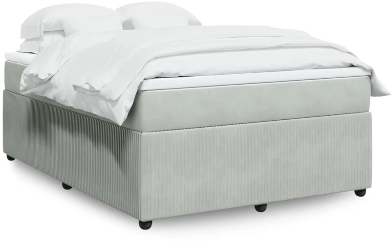 vidaXL Κρεβάτι Boxspring με Στρώμα Ανοιχτό Γκρι 140x190 εκ. Βελούδινο