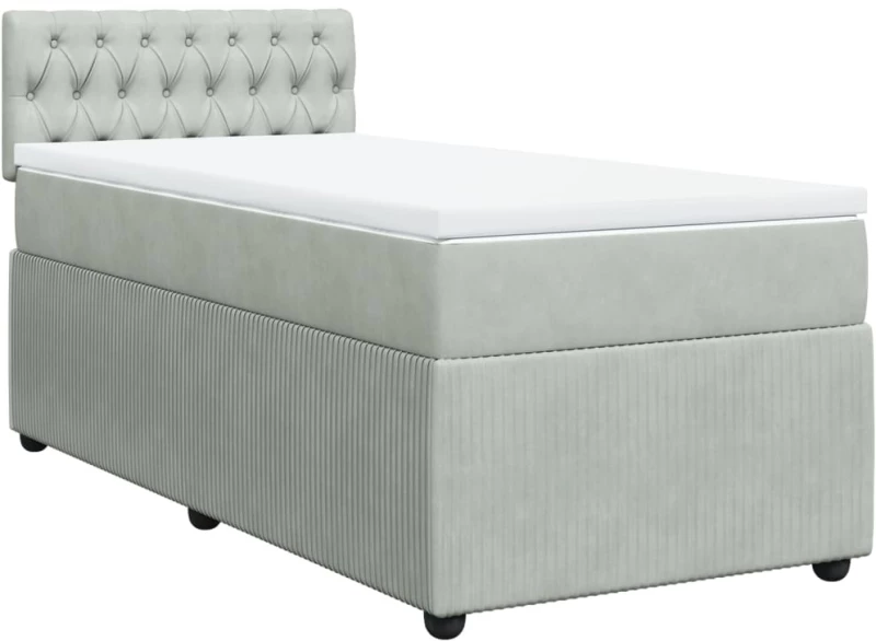 vidaXL Κρεβάτι Boxspring με Στρώμα Ανοιχτό Γκρι 90x190 εκ. Βελούδινο