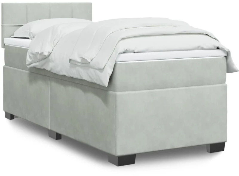 vidaXL Κρεβάτι Boxspring με Στρώμα Ανοιχτό Γκρι 90x200 εκ. Βελούδινο