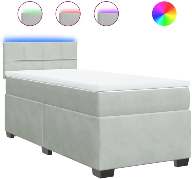 vidaXL Κρεβάτι Boxspring με Στρώμα Ανοιχτό Γκρι 90x200 εκ. Βελούδινο