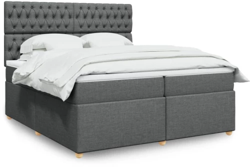 vidaXL Κρεβάτι Boxspring με Στρώμα Σκούρο Γκρι 200x200 εκ. Υφασμάτινο