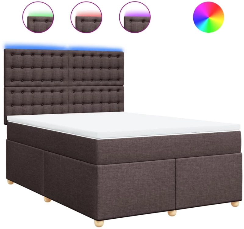 vidaXL Κρεβάτι Boxspring με Στρώμα Σκούρο Καφέ 140x200 εκ Υφασμάτινο