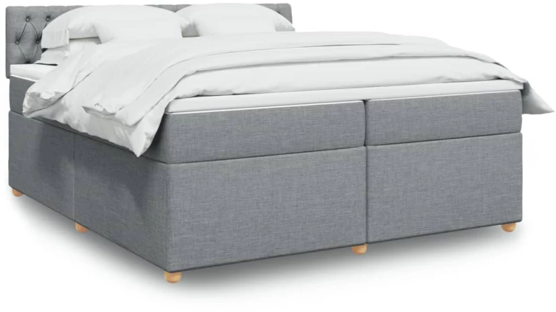 vidaXL Κρεβάτι Boxspring με Στρώμα Ανοιχτό Γκρι 200x200 εκ. Υφασμάτινο
