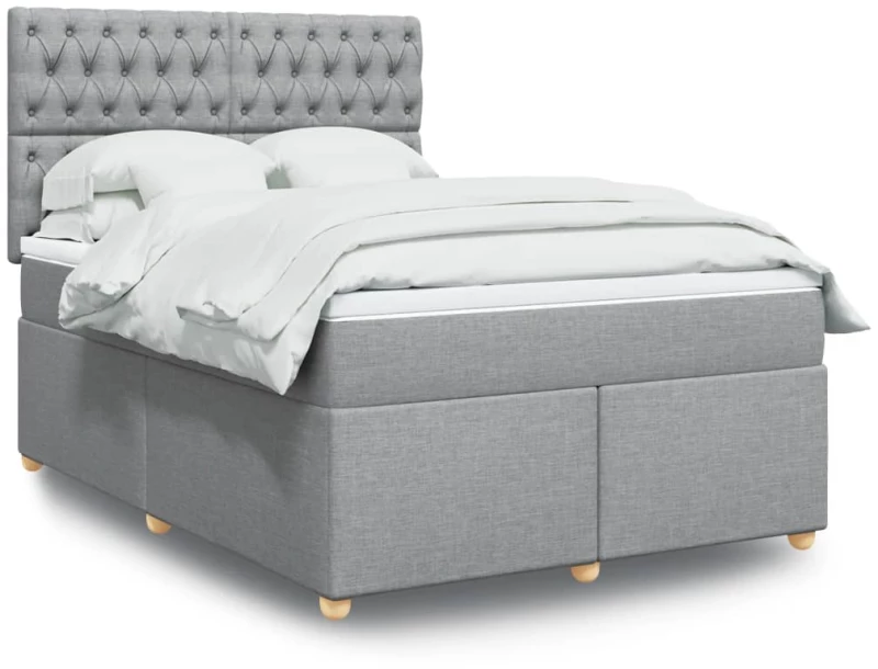 vidaXL Κρεβάτι Boxspring με Στρώμα Ανοιχτό Γκρι 140x200 εκ. Υφασμάτινο