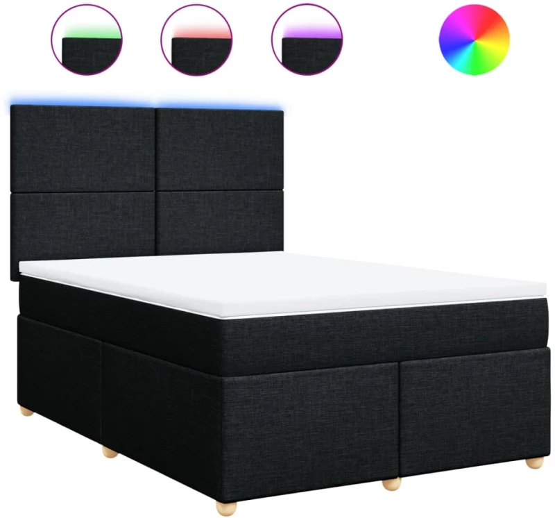vidaXL Κρεβάτι Boxspring με Στρώμα Μαύρο 140x190 εκ. Υφασμάτινο