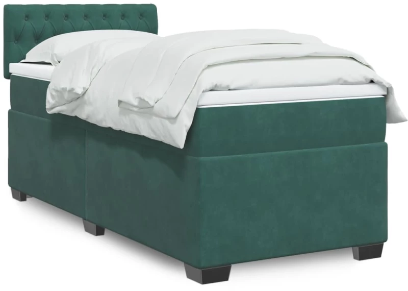 vidaXL Κρεβάτι Boxspring με Στρώμα Σκούρο Πράσινο 90x200 εκ. Βελούδινο