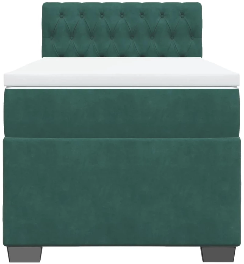 vidaXL Κρεβάτι Boxspring με Στρώμα Σκούρο Πράσινο 90x200 εκ. Βελούδινο