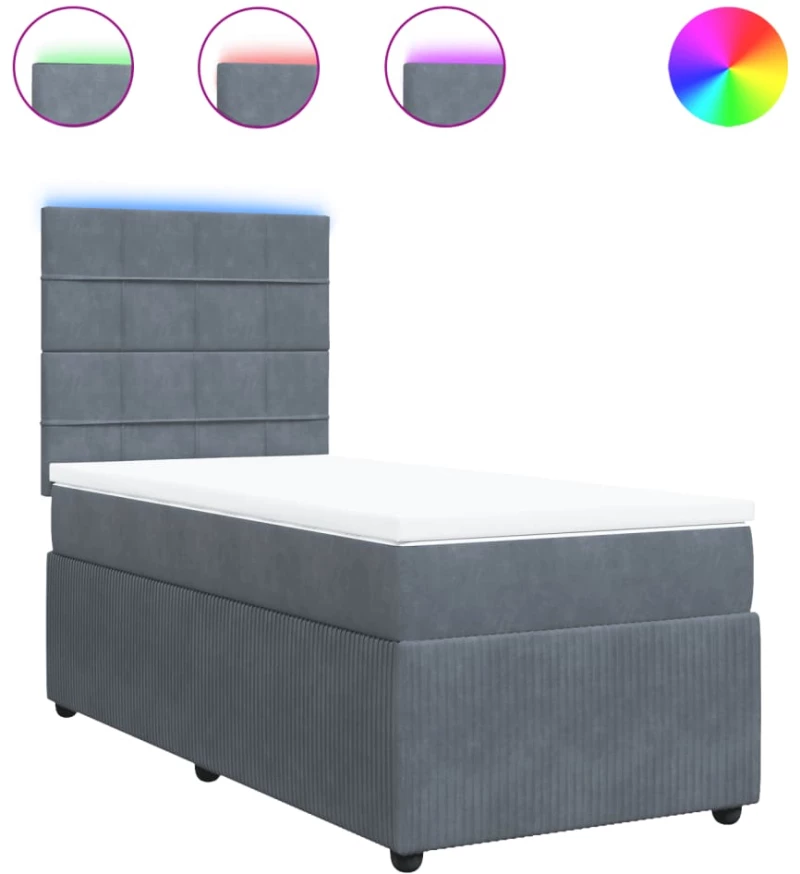 vidaXL Κρεβάτι Boxspring με Στρώμα Σκούρο Γκρι 90x190 εκ. Βελούδινο