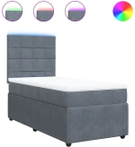 vidaXL Κρεβάτι Boxspring με Στρώμα Σκούρο Γκρι 90x190 εκ. Βελούδινο