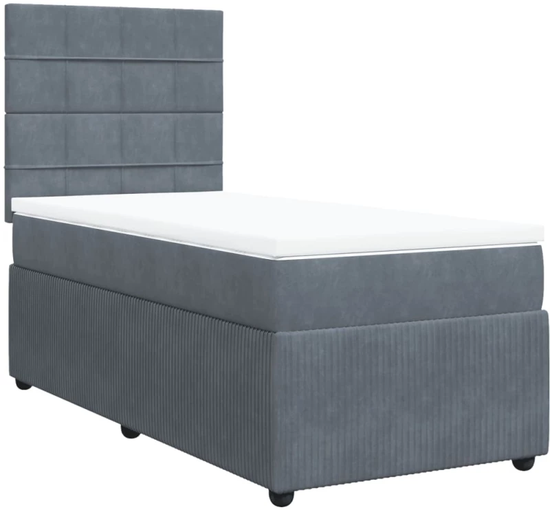 vidaXL Κρεβάτι Boxspring με Στρώμα Σκούρο Γκρι 90x190 εκ. Βελούδινο