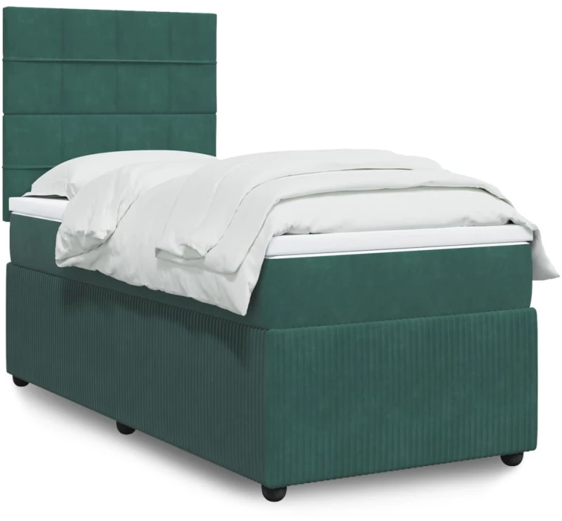 vidaXL Κρεβάτι Boxspring με Στρώμα Σκούρο Πράσινο 90x190 εκ. Βελούδινο