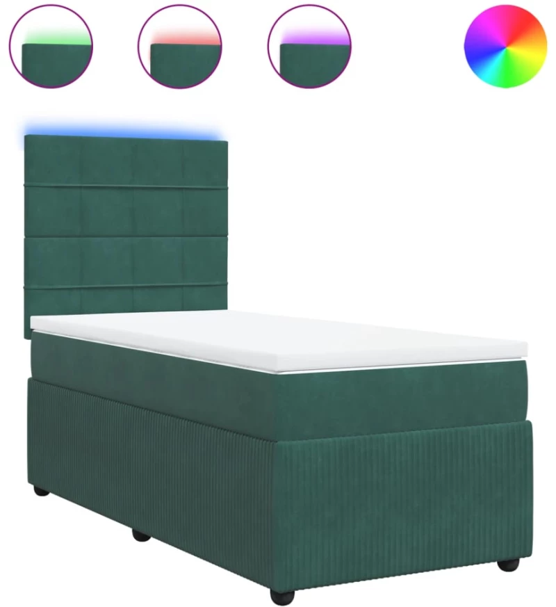 vidaXL Κρεβάτι Boxspring με Στρώμα Σκούρο Πράσινο 90x190 εκ. Βελούδινο