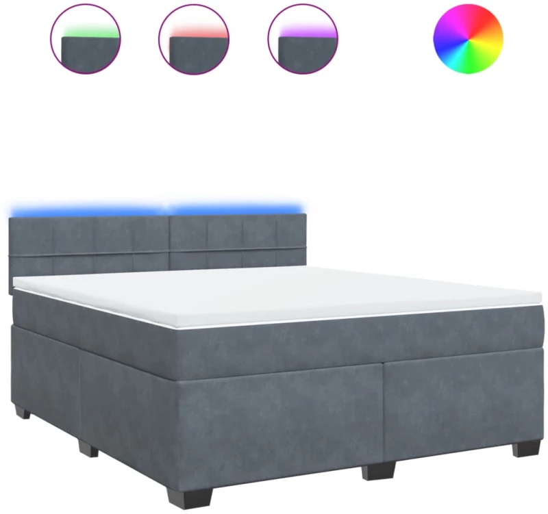 vidaXL Κρεβάτι Boxspring με Στρώμα Σκούρο Γκρι 180x200 εκ. Βελούδινο
