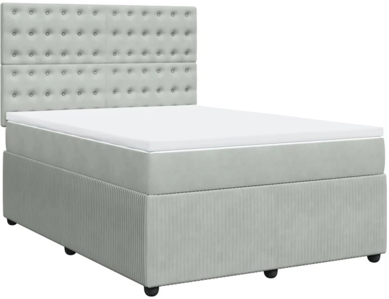 vidaXL Κρεβάτι Boxspring με Στρώμα Ανοιχτό Γκρι 140x200 εκ. Βελούδινο