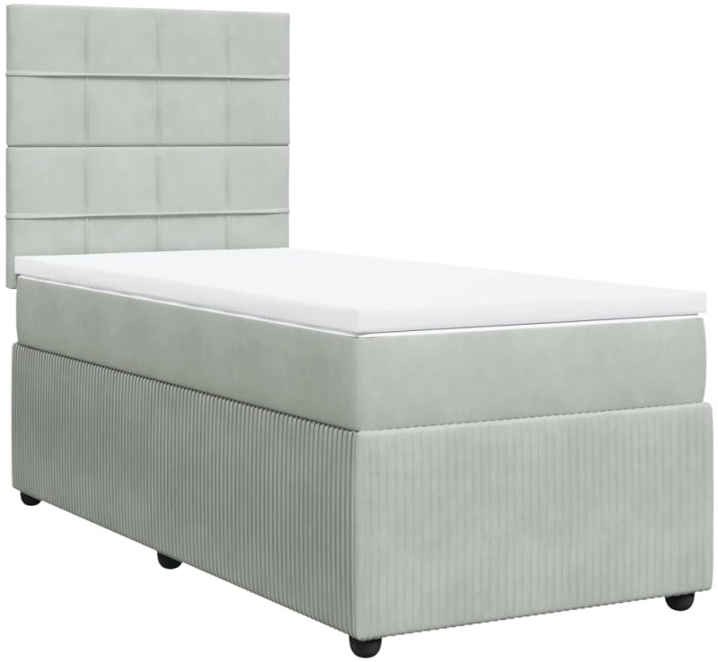 vidaXL Κρεβάτι Boxspring με Στρώμα Ανοιχτό Γκρι 90x200 εκ. Βελούδινο