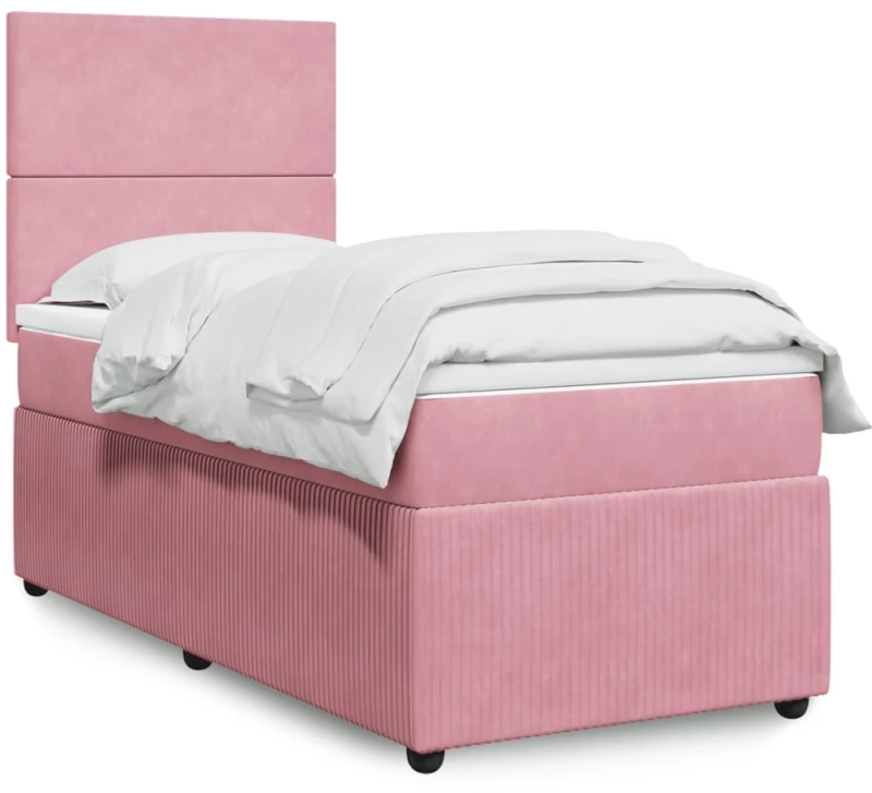 vidaXL Κρεβάτι Boxspring με Στρώμα Ροζ 90x200 εκ. Βελούδινο