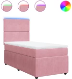 vidaXL Κρεβάτι Boxspring με Στρώμα Ροζ 90x200 εκ. Βελούδινο