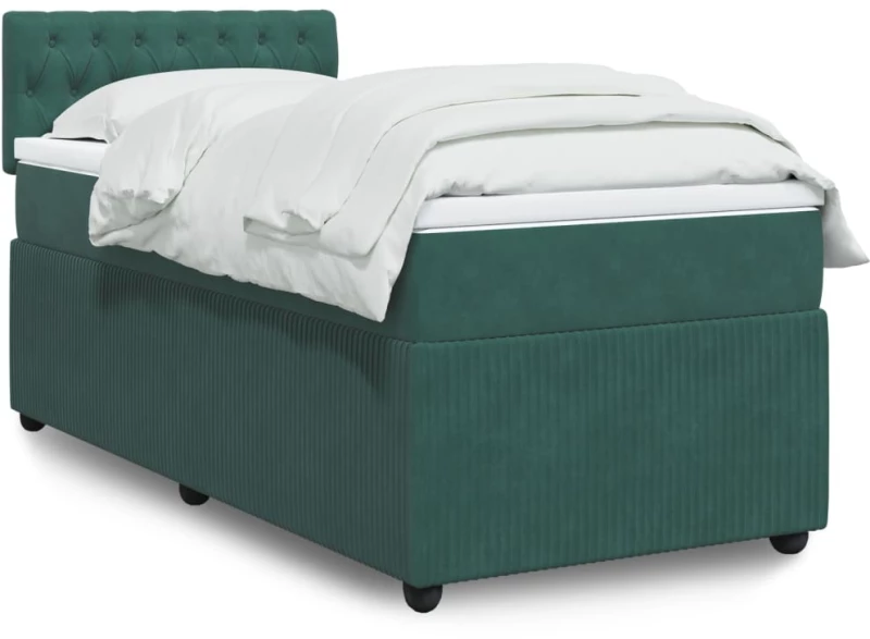vidaXL Κρεβάτι Boxspring με Στρώμα Σκούρο Πράσινο 90x200 εκ. Βελούδινο