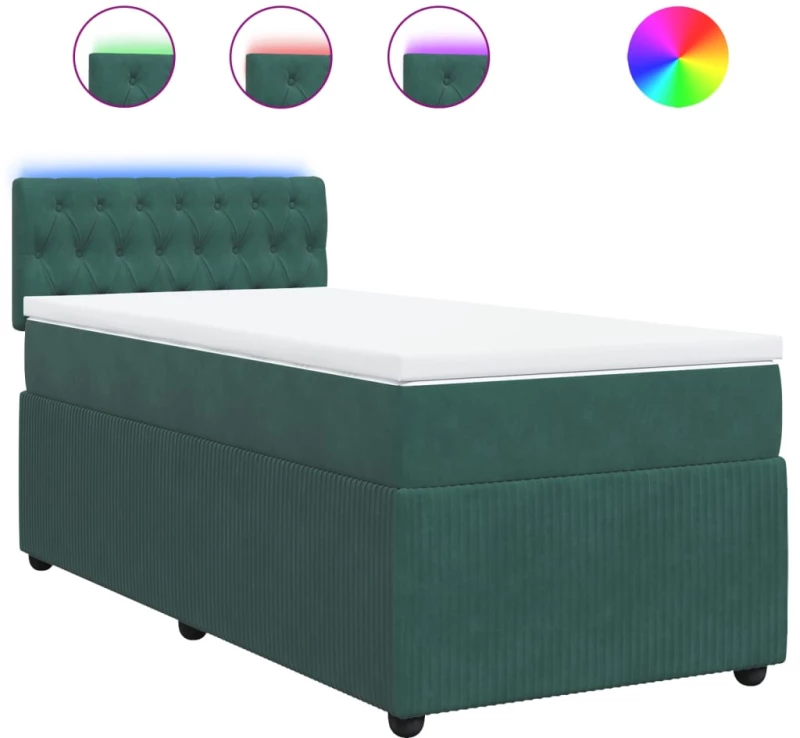 vidaXL Κρεβάτι Boxspring με Στρώμα Σκούρο Πράσινο 90x200 εκ. Βελούδινο
