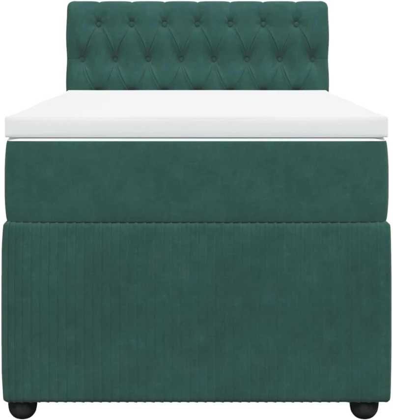 vidaXL Κρεβάτι Boxspring με Στρώμα Σκούρο Πράσινο 90x200 εκ. Βελούδινο