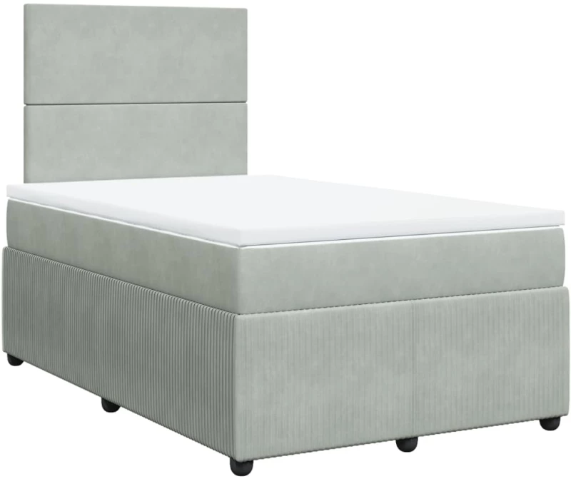 vidaXL Κρεβάτι Boxspring με Στρώμα Ανοιχτό Γκρι 120x200 εκ. Βελούδινο