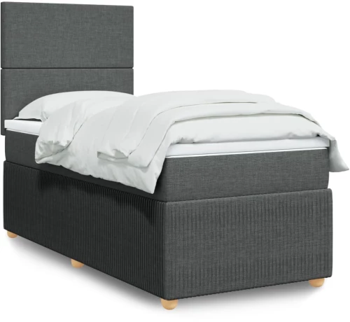 vidaXL Κρεβάτι Boxspring με Στρώμα Σκούρο Γκρι 100x200 εκ. Υφασμάτινο