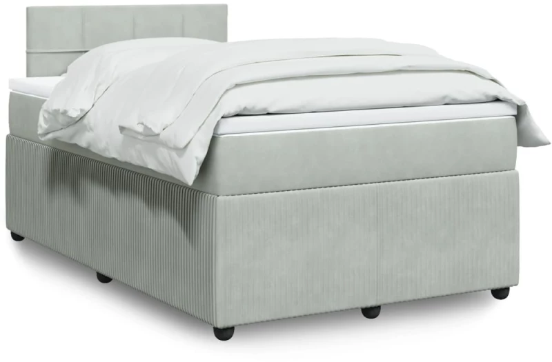 vidaXL Κρεβάτι Boxspring με Στρώμα Ανοιχτό Γκρι 120x200 εκ. Βελούδινο