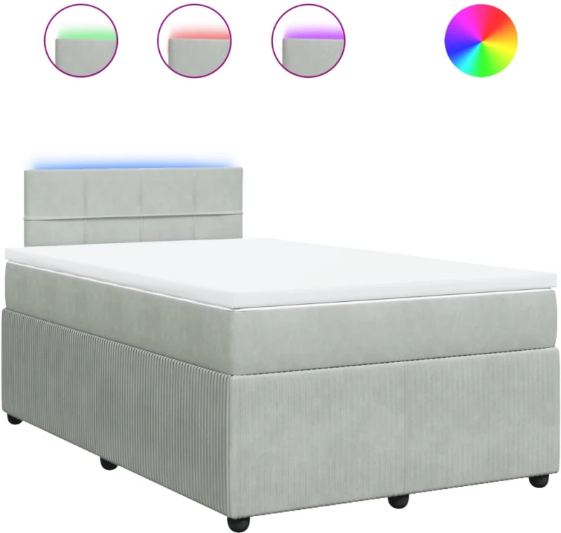 vidaXL Κρεβάτι Boxspring με Στρώμα Ανοιχτό Γκρι 120x200 εκ. Βελούδινο